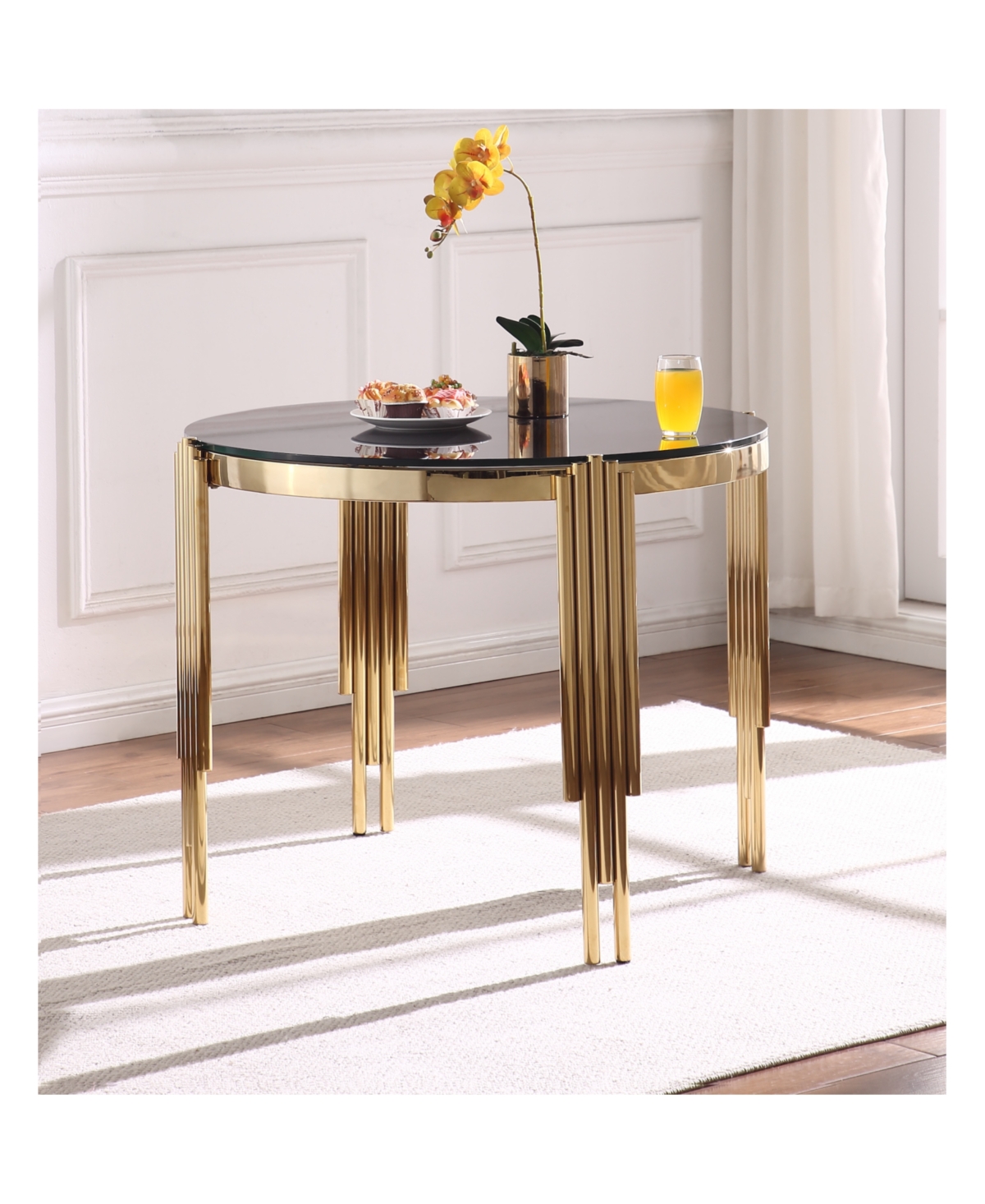 Streamdale Furniture Round Glass Dining Table (38.6") w/ Polished Gold Legs