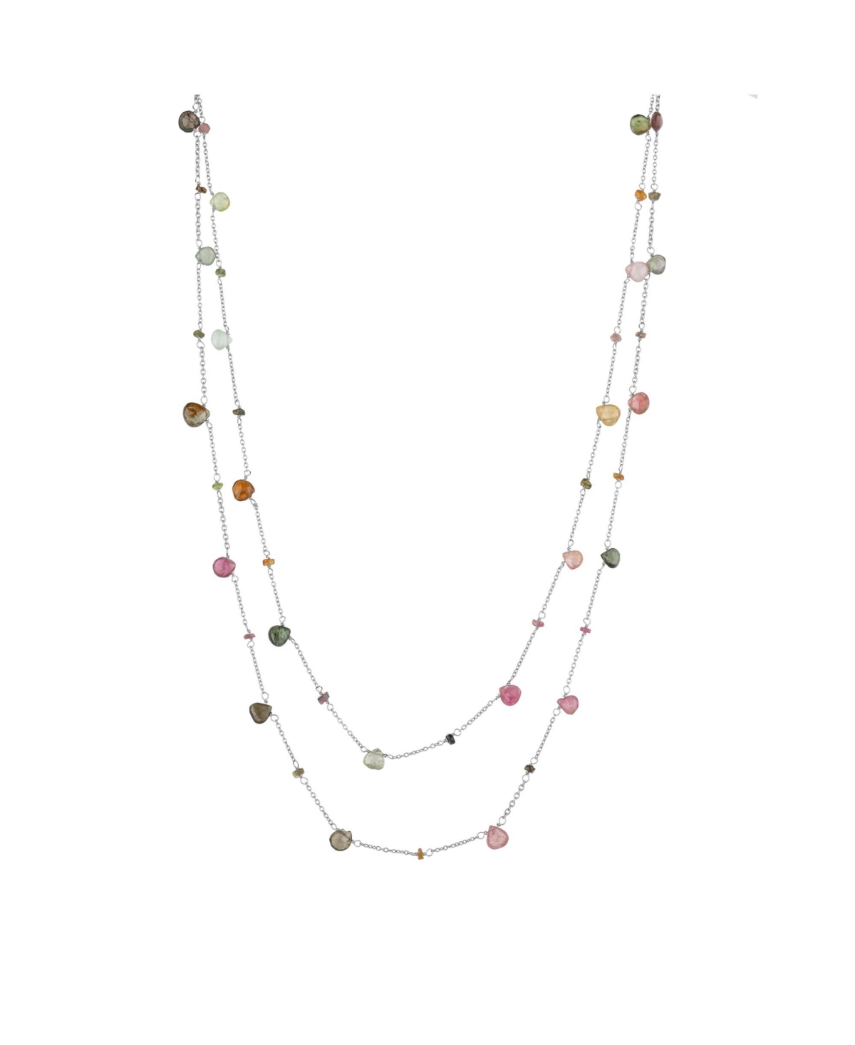 Sterling Silver Fine Tourmaline Double Layer Necklace - Silver