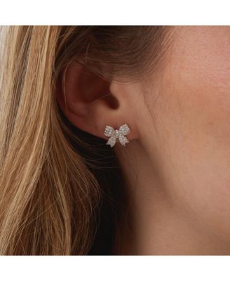 Bowtie Sterling Silver Zirconia Stud Earring