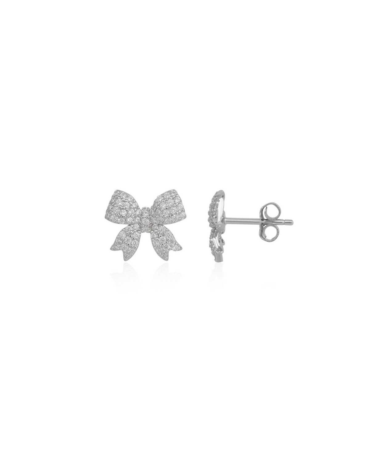 Bowtie Sterling Silver Zirconia Stud Earring - Silver
