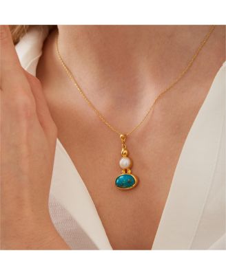 Turquoise Authentic Pendant Sterling Silver Gold Plated Necklace