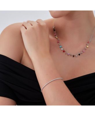 White Fine Opal Tennis Bracelet In Sterling Silver & Adjustable