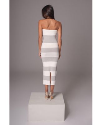 Women's Striped Strapless Midi Dress