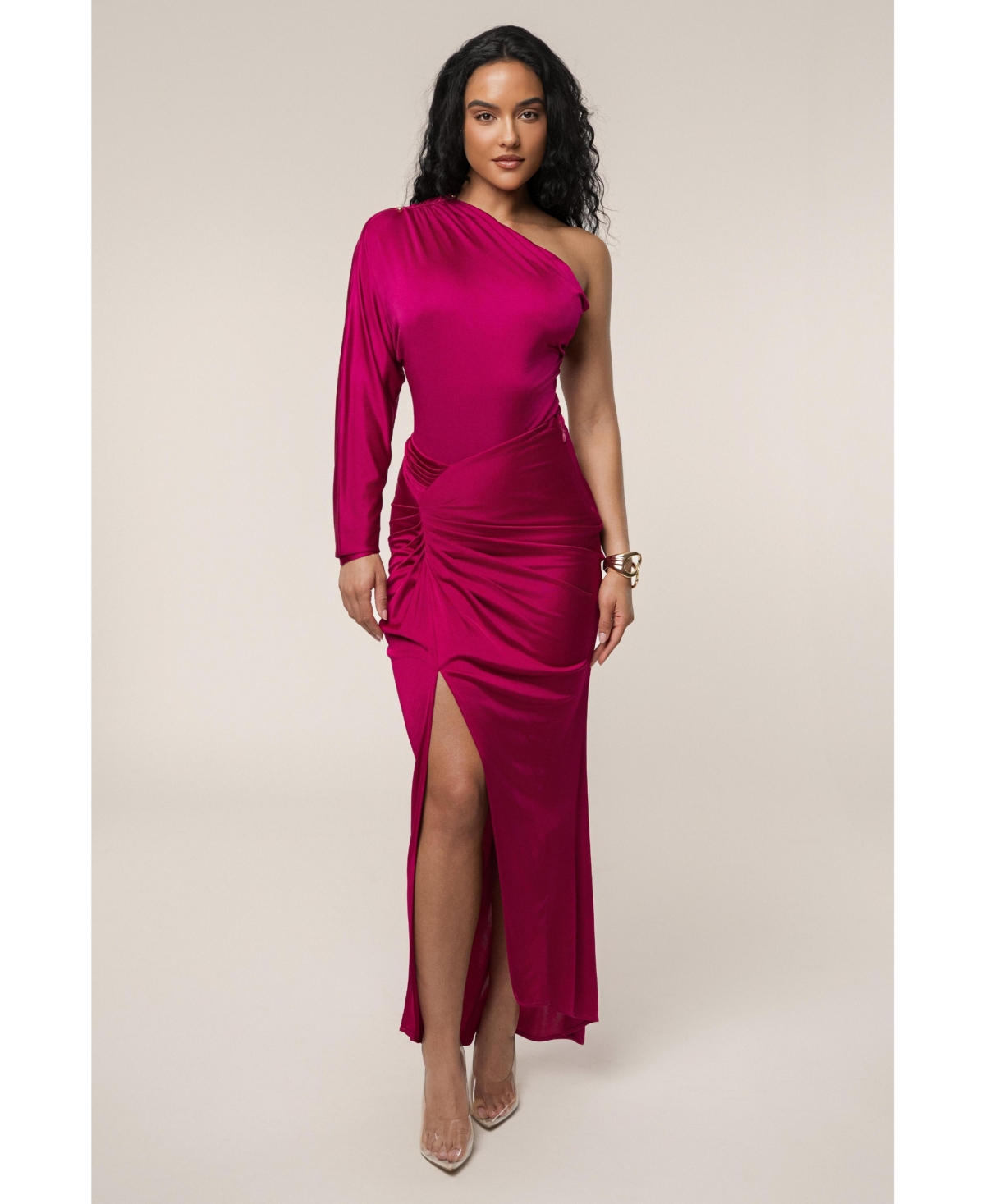 Women's One Shoulder Shirred Bodysuit - Berry
