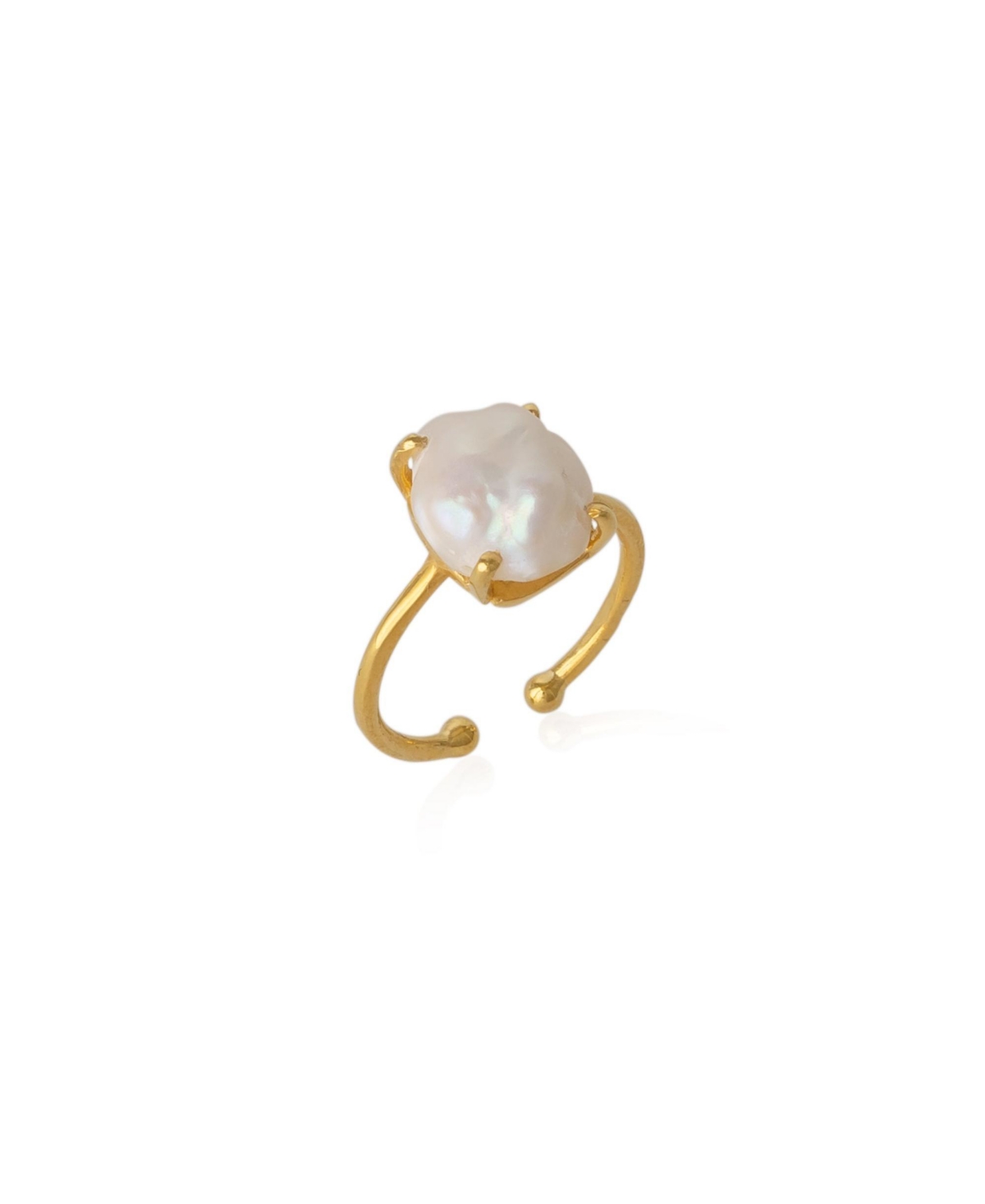 Natural Irregular Baroque Pearl Adjustable Sterling Silver Hammered Ring - Gold