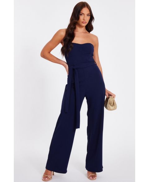 Женский комбинезон QUIZ Scuba Crepe Bandeau Jumpsuit, цвет: Тёмно-синий