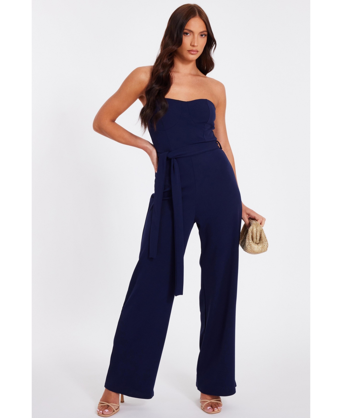 Women's Scuba Crepe Bandeau Jumpsuit - Navy