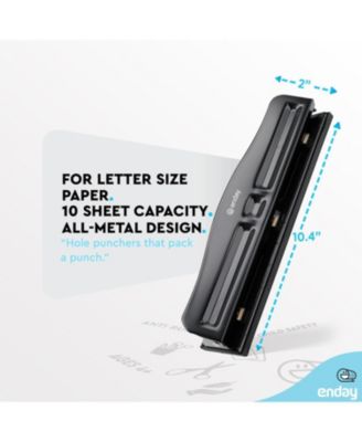 3 Hole Punch Heavy Duty, 3 Ring Hole Puncher for Binder, 10 Sheet Adjustable Paper Punch, Metal Three Hole Punch with Built-in Waste Chip Tray, Desktop 3 Hole Puncher Rubber Base, White - by Enday