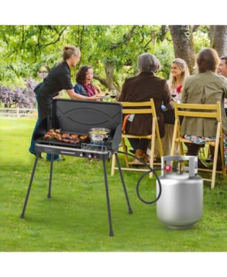 2-in-1 Gas Camping Grill and Stove with Detachable Legs-Black