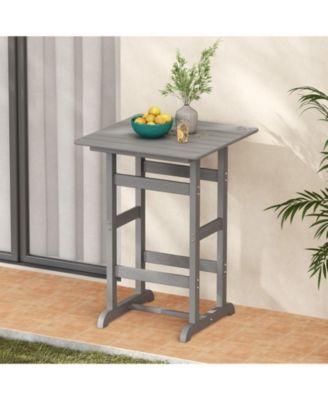 30 Inch Square Bar Table Dining Table with Slatted Tabletop for Poolside-Gray