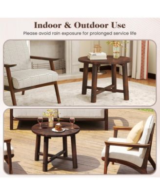 Patio End Table with Solid Wood Structure for Garden Deck Poolside and Indoors