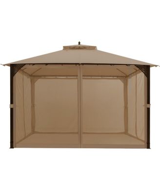 12 x 10 Feet Outdoor Double Top Patio Gazebo with Netting