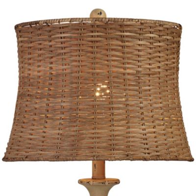 Trinidad Country Cottage Table Lamps 26 1/2" High Set of 2 Antique White Candlestick Rattan Tapered Drum Shade for Bedroom Living Room