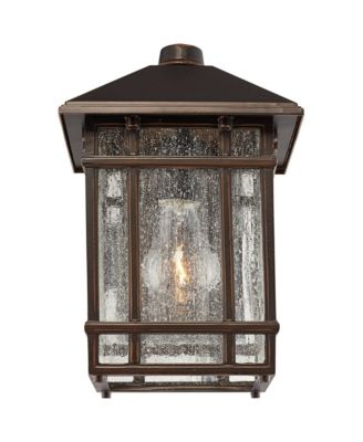 Sierra Craftsman Mission Outdoor Wall Light Fixtures Set of 2 Rubbed Bronze 11" Seedy Glass for Post Exterior Barn Deck House Porch Yard