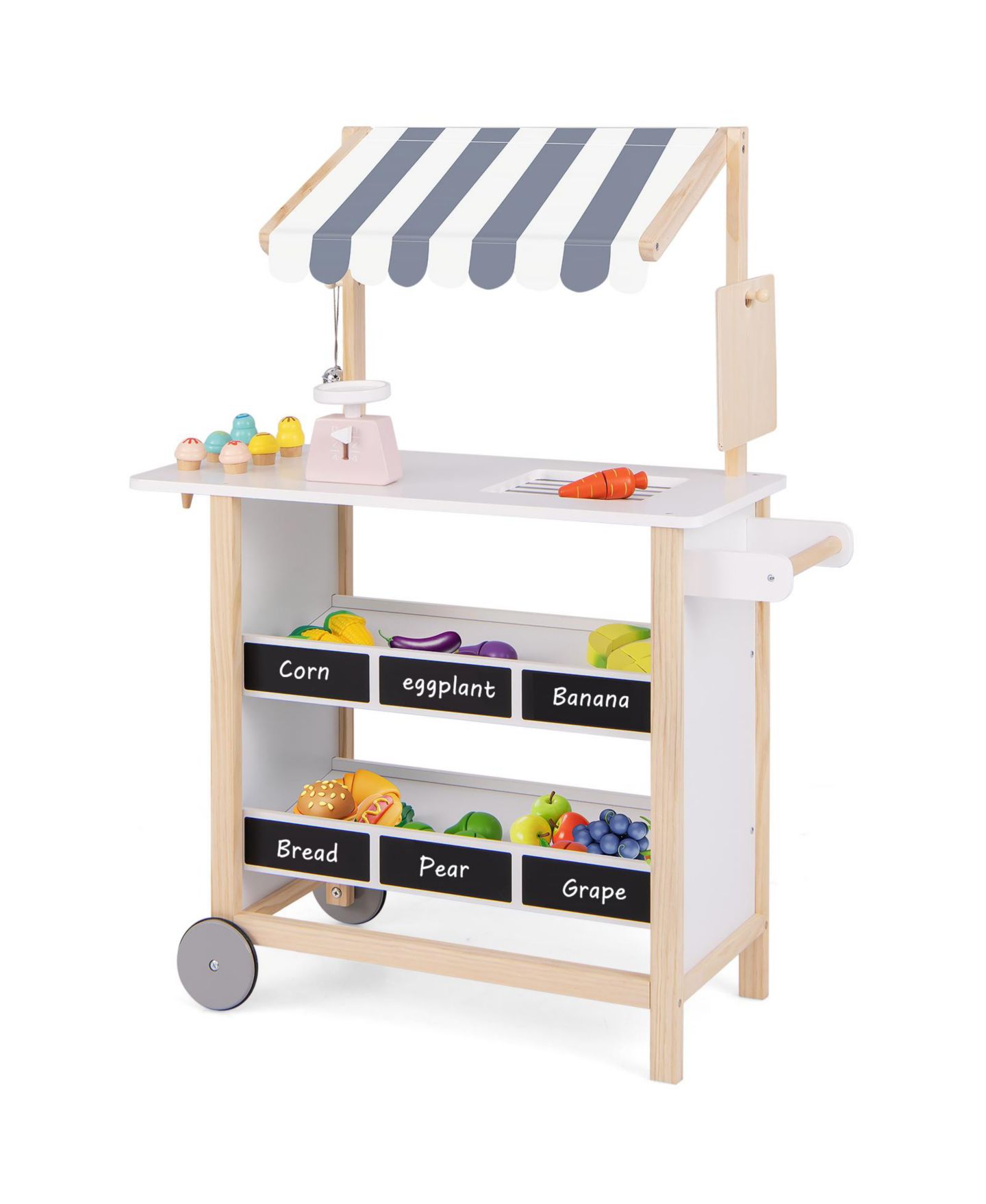 Детские фигурки Mecale Kids Wooden Ice Cream Cart with Chalkboard and Storage for over 3 Years Old, цвет: Синий — фото 4