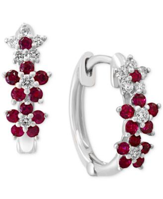 LALI Jewels - Ruby (1/3 ct. t.w.) & Diamond (1/8 ct. t.w.) Extra-Small Hoop Earrings in 14k Yellow Gold, 0.15"