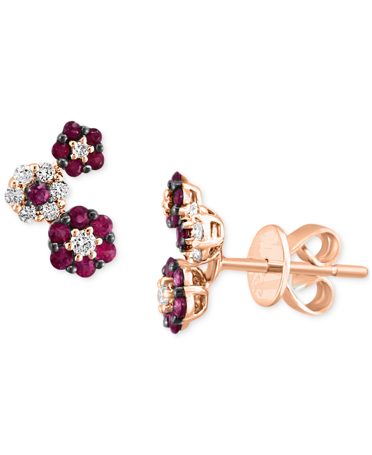 Sapphire (1/2 ct. t.w.) & Diamond (1/5 ct. t.w.) Flower Cluster Stud Earrings in 14k White Gold (Also Available in Ruby) - Ruby