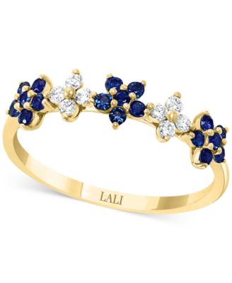 Lali Jewels Ruby (3/8 ct. t.w.) & Diamond (1/6 ct. t.w.) Five Flower Ring in 14k Gold (Also in White Gold) - Sapphire / YG