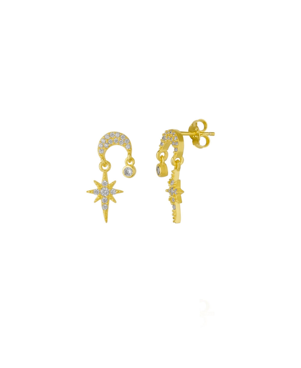 Sterling silver Dangle Drop Northernstar Stud Earring - Gold