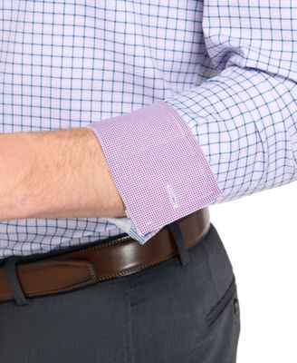 Men's Slim Fit Square Plaid 4-Way Stretch Performance Dress Shirt 