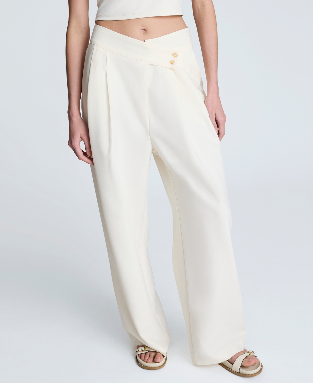 Women's Crisscross-Front Pleated Wide-Leg Pants - Oyster