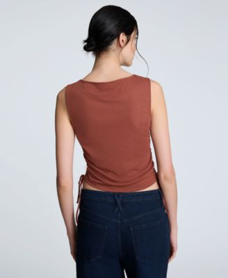 Women's Cowlneck Ruched Cropped Tank Top