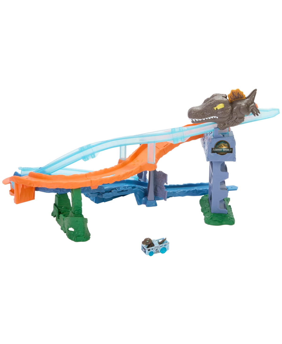 Hot Wheels Racerverse Jurassic World Crash & Splash Track Set & Die-cast Dinosaur Toy Car In Multi