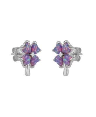 Opal Four Leaves Clover Sterling Stud Earrings
