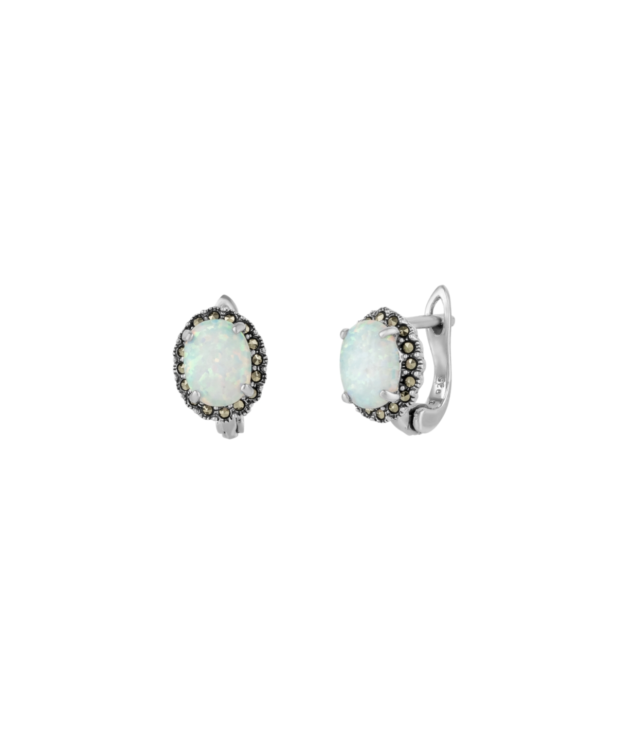 High Quality White Opal Earrings With Marcasite Gemstone - Silver