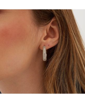 Elliptical Oval Chunky Hoop Sterling Silver Zirconia Earring