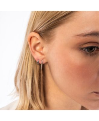 Oval Rectangular Sterling Silver Hoop Earring