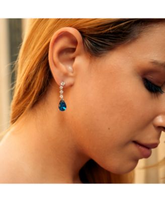 Pear Shape Sapphire Color Sterling Silver Drop Earrings