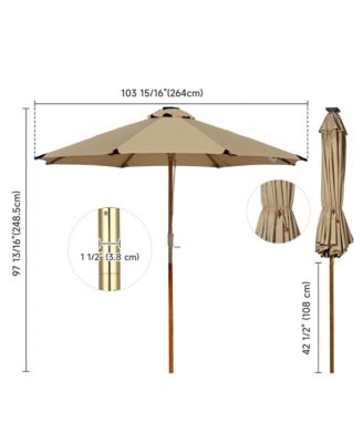 Boho 32 LED 9Ft Wood Market Patio Umbrella with Solar Lights for Bar Hotel Resort Alfresco Dining Rooftop Restauran Mocha