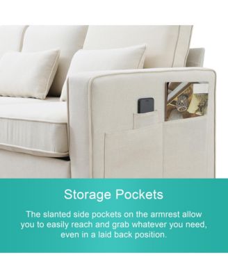 4-Seater Linen Sofa with Armrest Pockets and Pillows