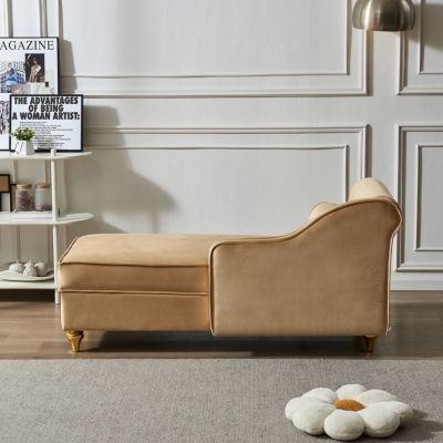 Modern Upholstery Chaise Lounge Chair With Storage Velvet (Khaki)