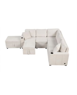 84.7" Sectional Pull-out Sofa Bed with Ottoman