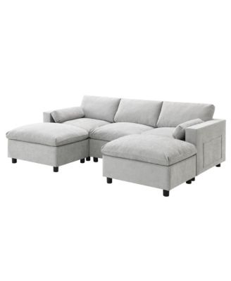  Chenille Modular Sectional Sofa with Ottomans & Pillows