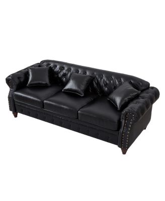 85.8" Chesterfield Sofa - Tufted Faux Leather