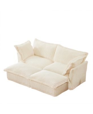 Streamdale Cream Corduroy 2-Seater Sofa with Ottomans & Sleeper