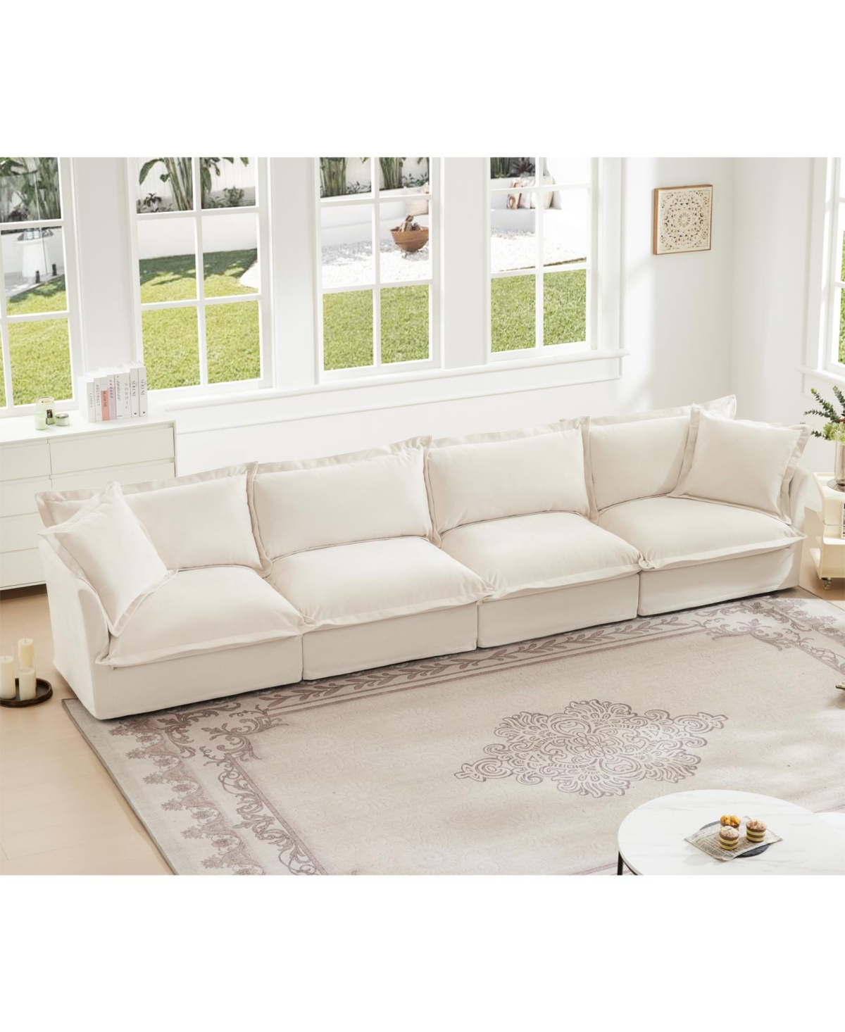 Streamdale Furniture Slipcovered 4-Seater Sofa with Removable Cover in Cream Chenille