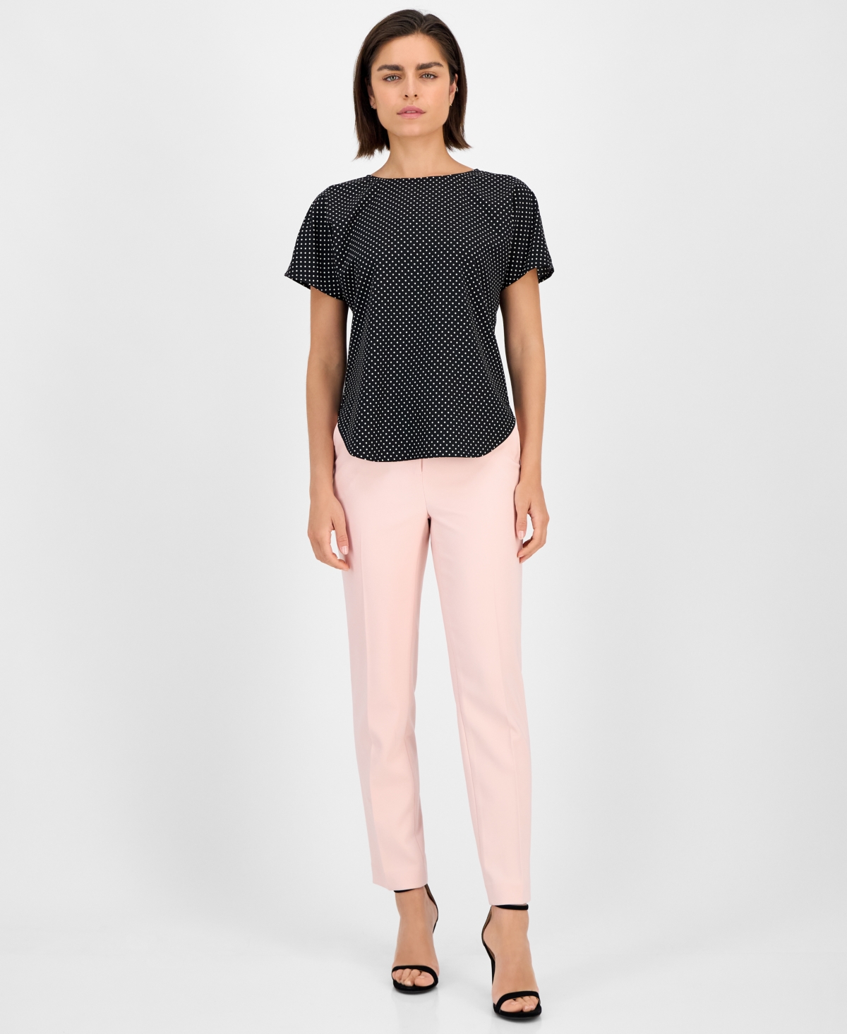 Anne Klein Women's Printed Boat Neck Short-Sleeve Top
