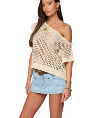 Womens Trix Off Shoulder Open Knit Top