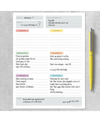 Simply Weekly Color Coded Task Pad