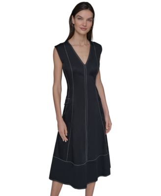 KARL LAGERFELD PARIS - Women's Stitch-Trimmed Midi Dress