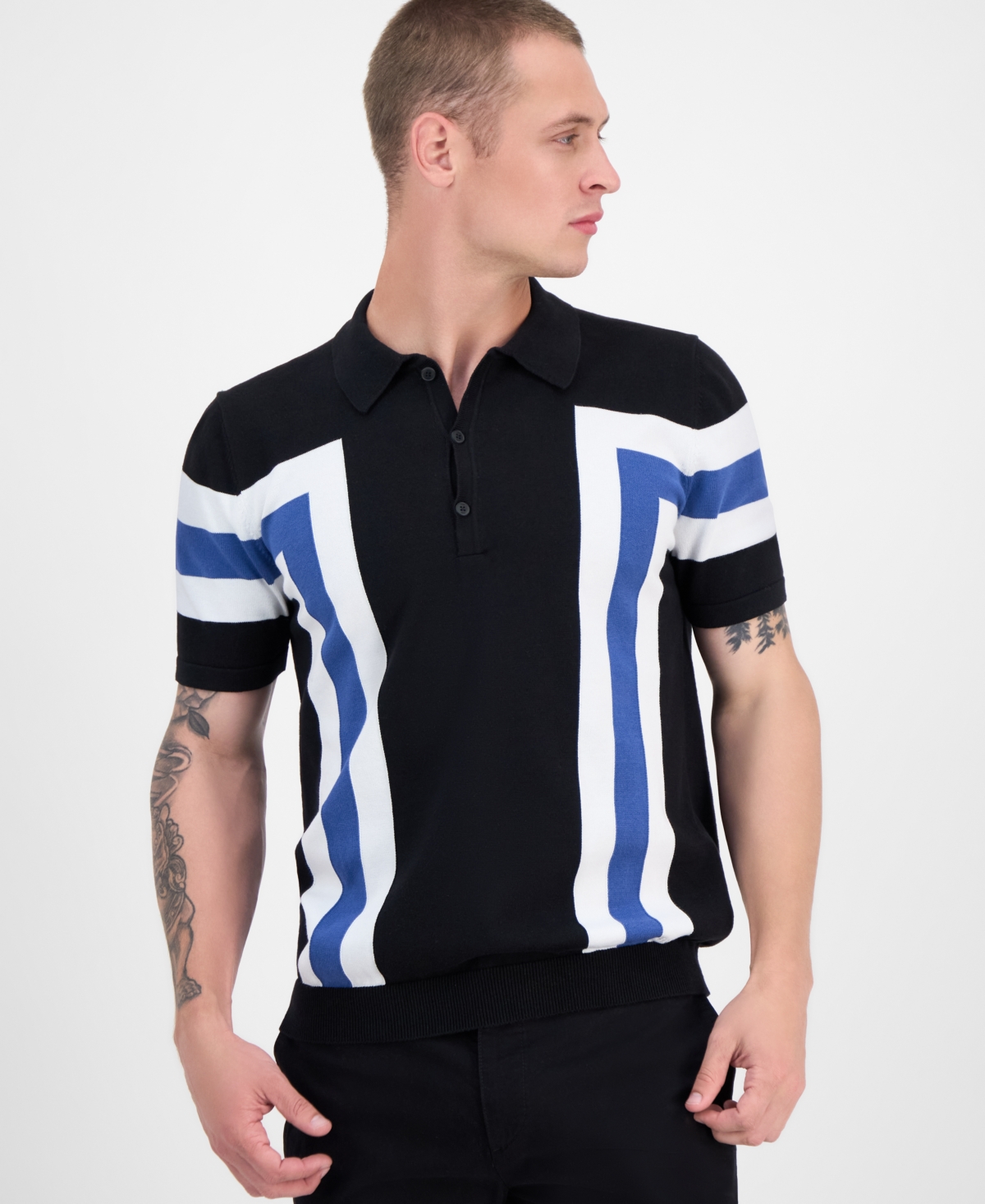 Hugo by Hugo Boss Men's Short Sleeve Colorblocked Polo Sweater - Medium Blue
