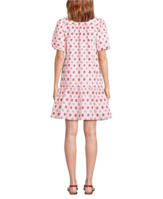 Women's Elbow Sleeve Eyelet Knee Length Shirt Dress