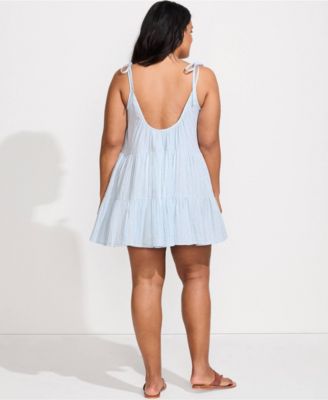 Plus Size Cotton Gauze Metallic Tiered Mini Cover-up Dress