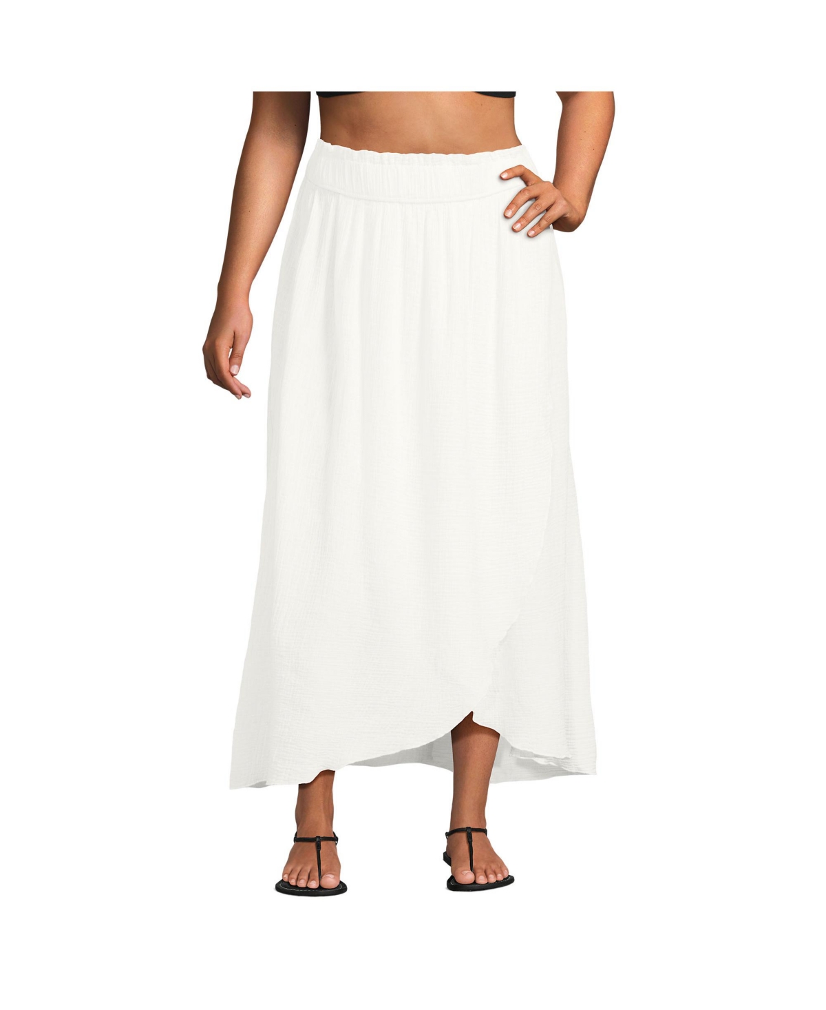 Plus Size Cotton Gauze Maxi Swim Cover-up Skirt - Chalk white