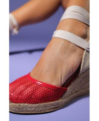 Lions Mesh Leather Wedge Espadrilles Sandal (Women)