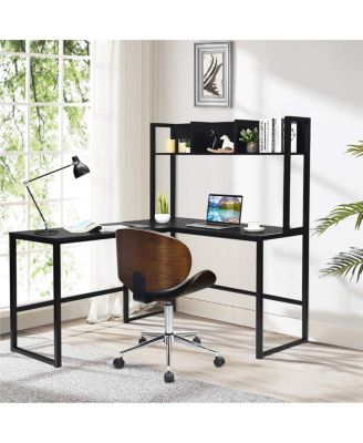 Industrial L-Shaped Desk Bookshelf 55 Inch Corner Computer Gaming Table